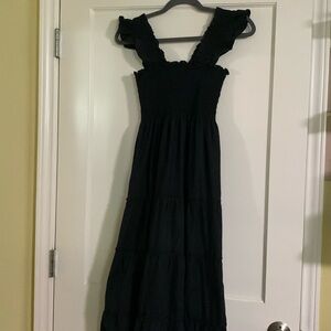 Quince black smocked midi dress- size M